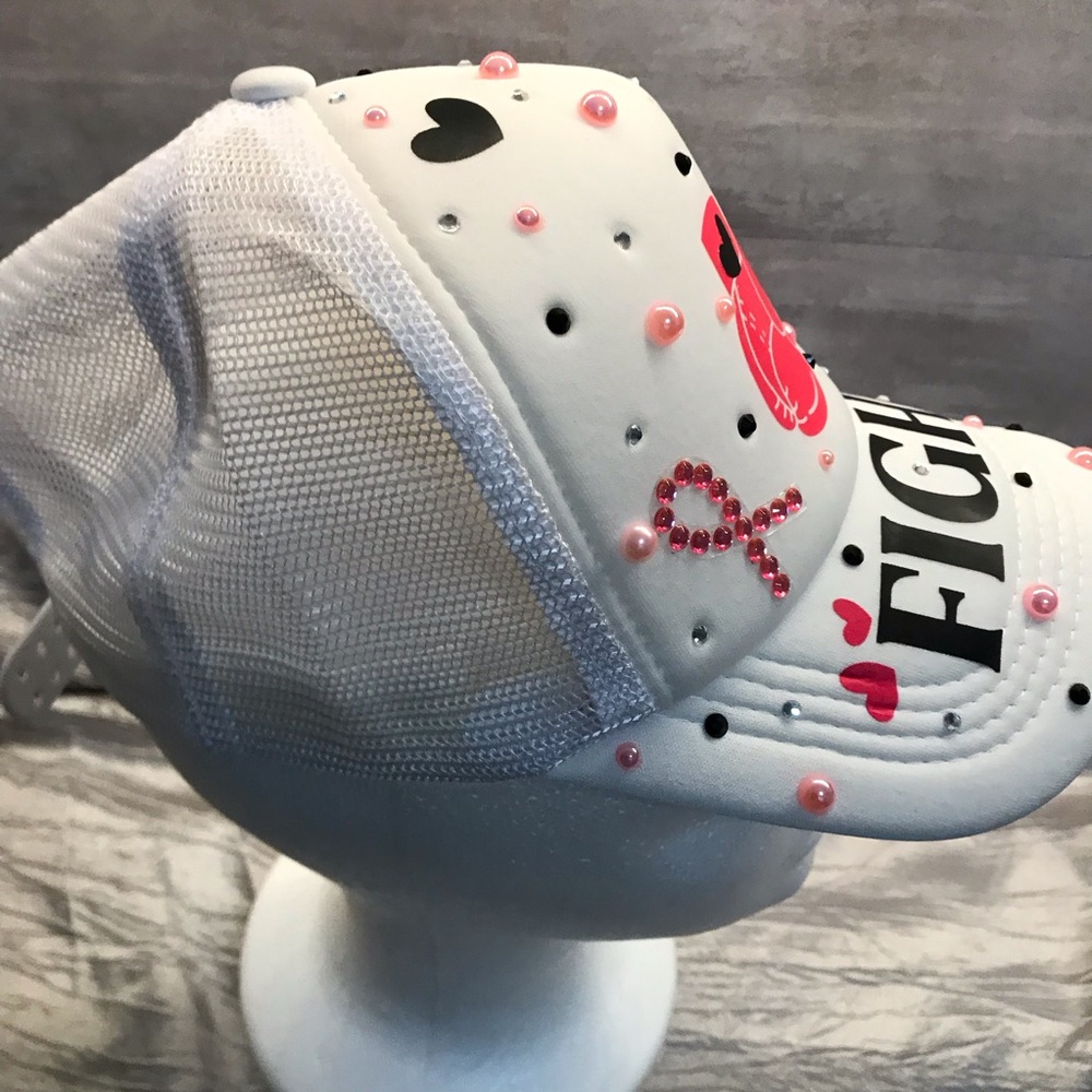 Women’s White and Pink 'Fight' Trucker Hat - Picture 6 of 6